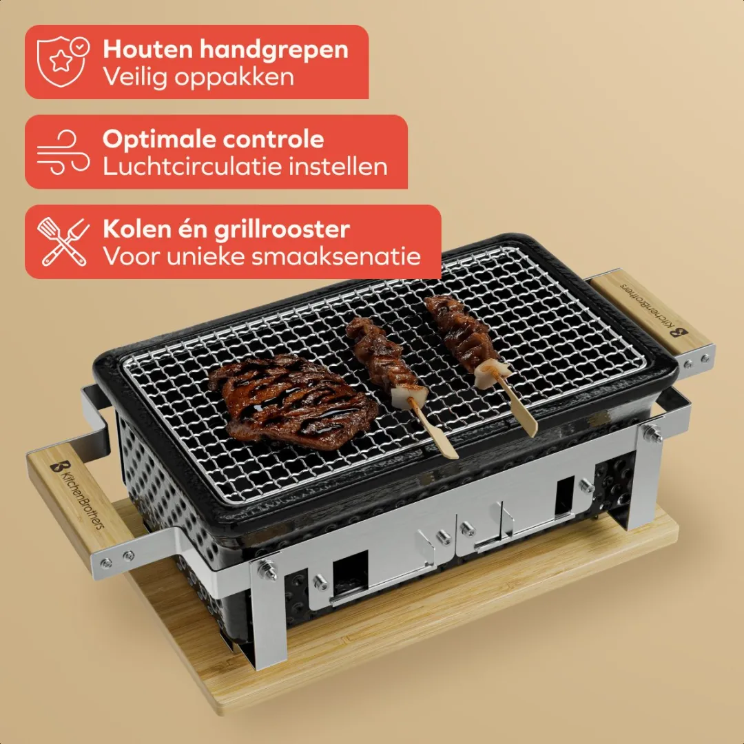 KitchenBrothers Kamado Hibachi Grill KB4215 - Zwart