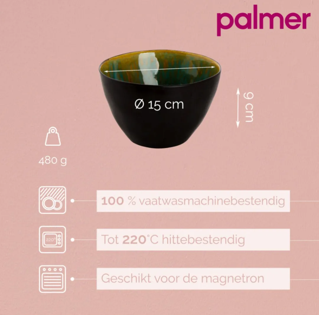 Palmer Lotus Schaal - 4 Stuks 1L - ø15cm Turquoise/Zwart