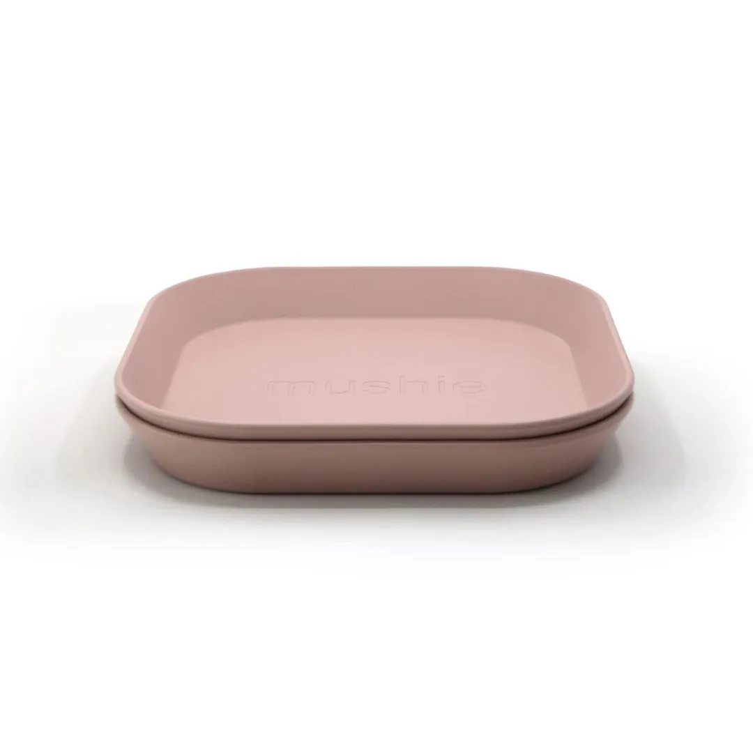 Mushie - Kinderservies Borden Vierkant (Set van 2) - Borden - Blush