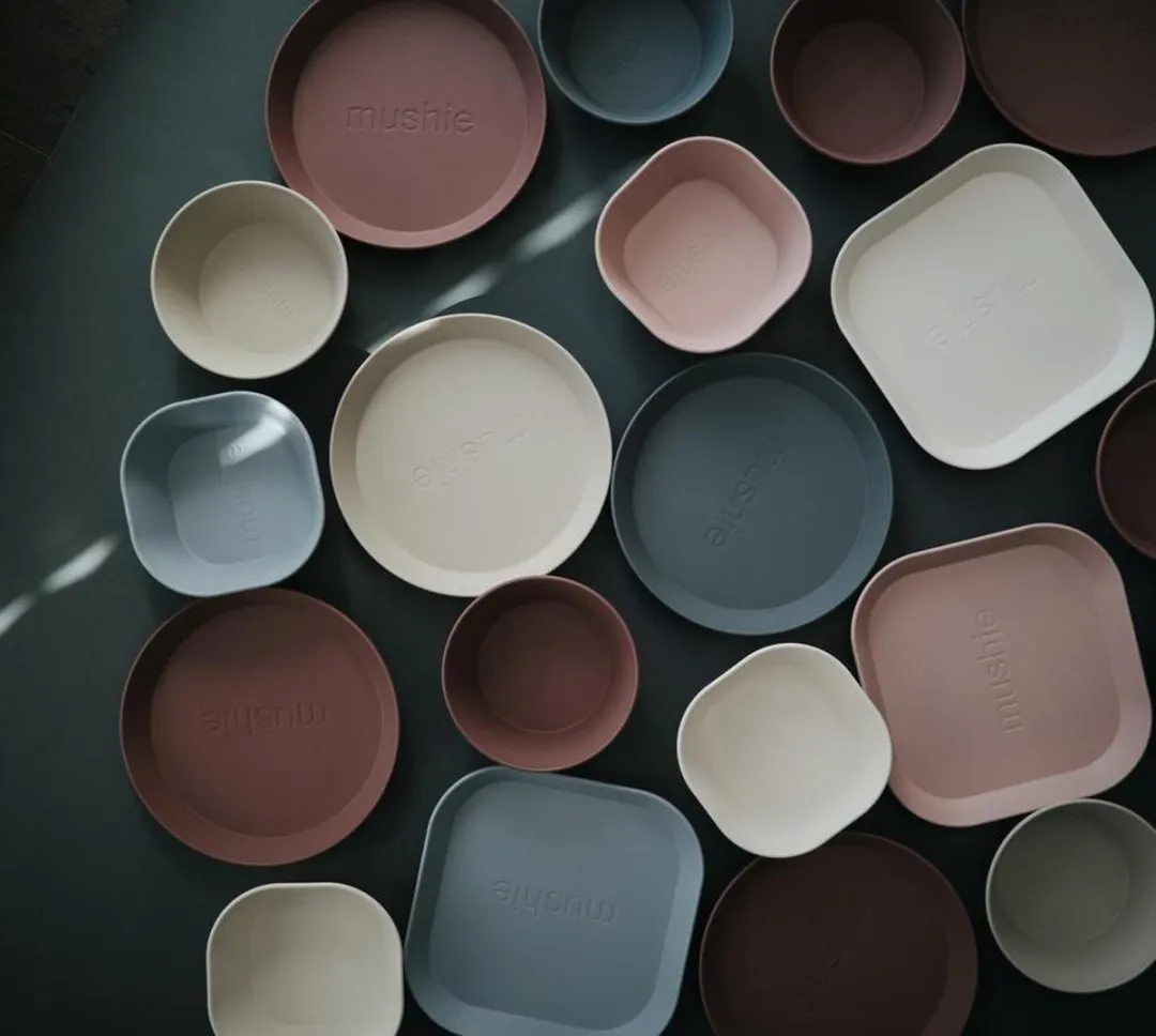 Mushie - Kinderservies Borden Vierkant (Set van 2) - Borden - Blush