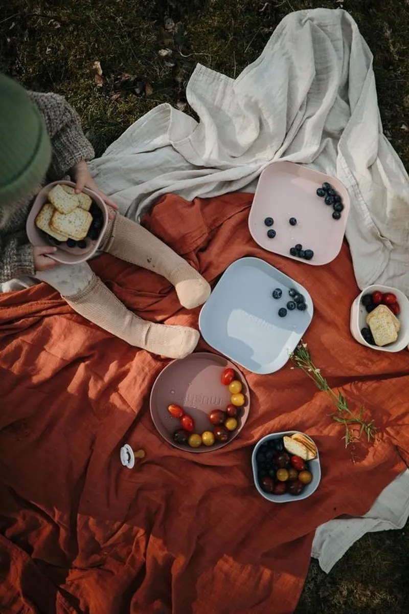 Mushie - Kinderservies Borden Vierkant (Set van 2) - Borden - Blush