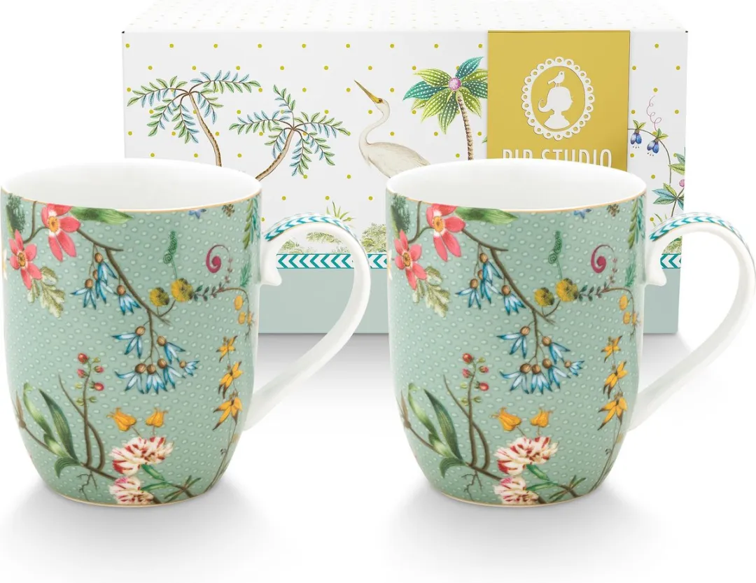Pip Studio Jolie Mokken 145ml - 2 Stuks - Groen/Blauw