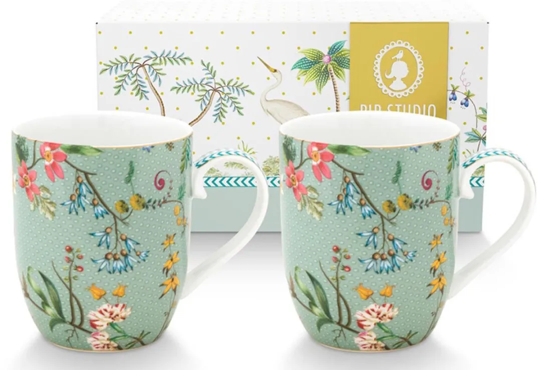 Pip Studio Jolie Mokken 145ml - 2 Stuks - Groen/Blauw