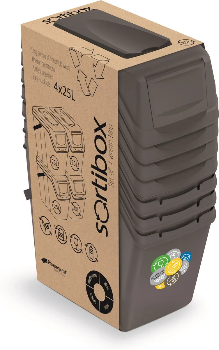 Prosperplast Sortibox Sorteeremmer 4x25L - Grijs