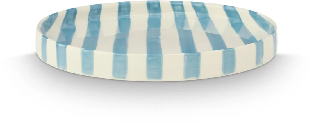 vtwonen Lunchbord Strepen Lichtblauw - 20cm - Keramiek - 2 Stuks