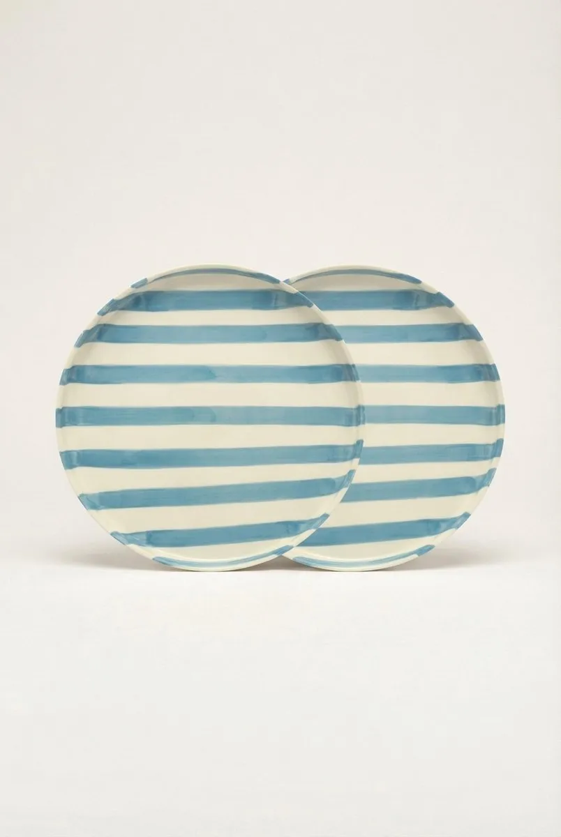 vtwonen Lunchbord Strepen Lichtblauw - 20cm - Keramiek - 2 Stuks