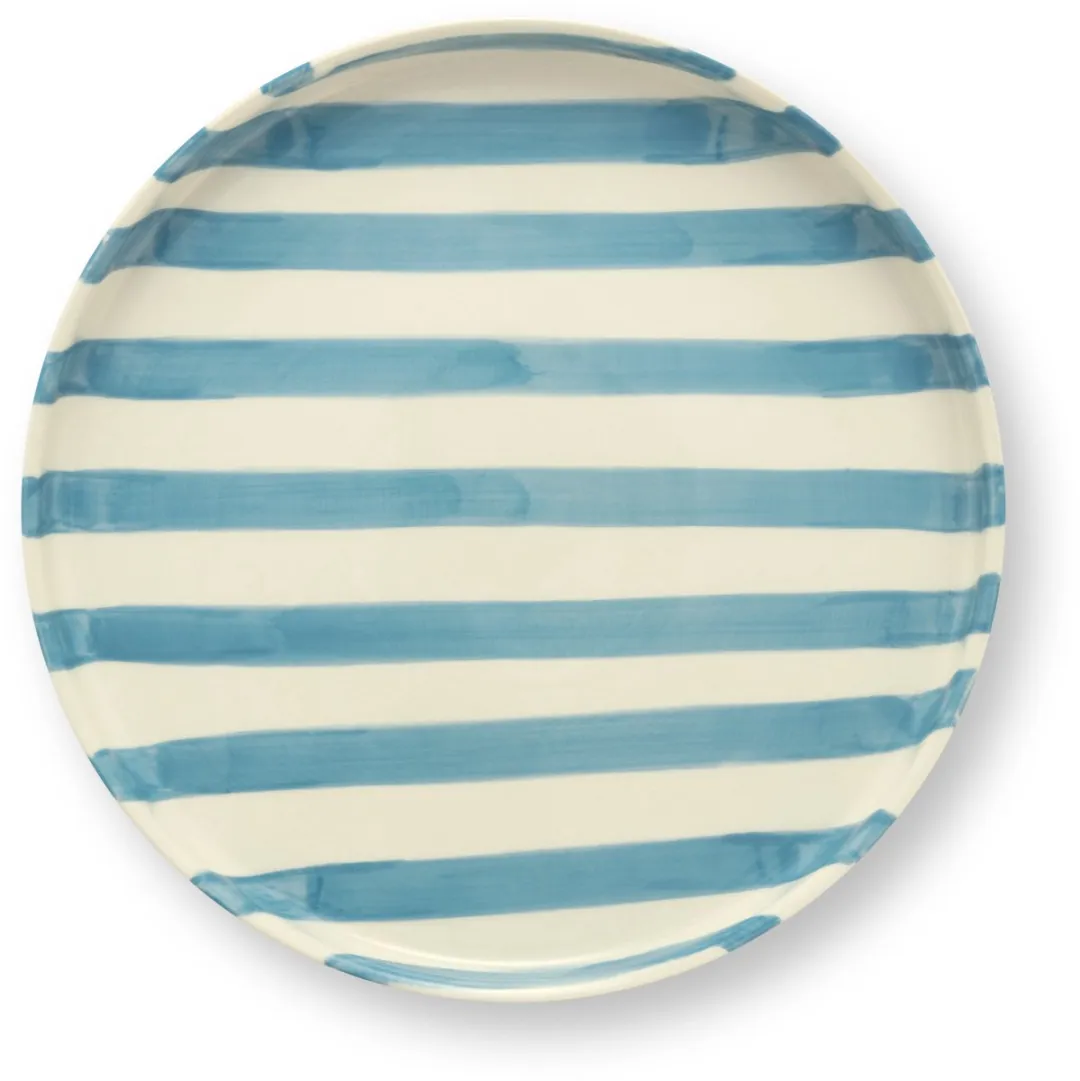 vtwonen Lunchbord Strepen Lichtblauw - 20cm - Keramiek - 2 Stuks