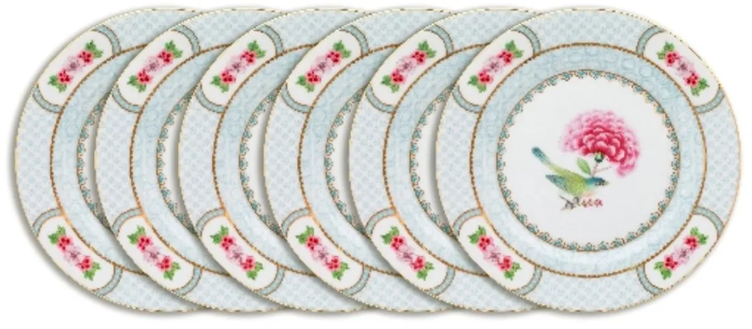 Pip Studio Blushing Birds Gebaksbordjes 17cm - Blauw - 6 Stuks