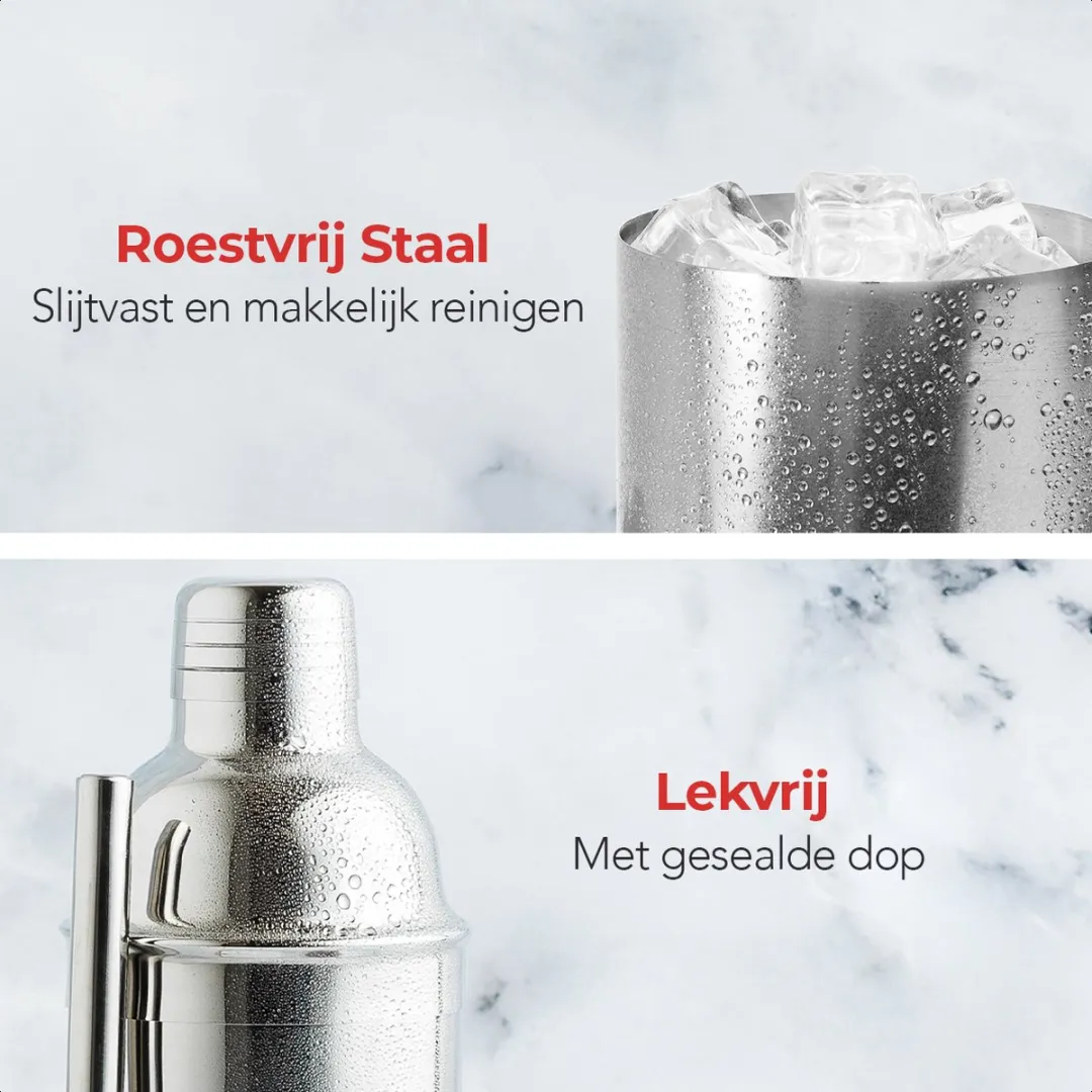 KitchenBrothers Cocktailset 13-delig - RVS - 750ml - 25 Delen
