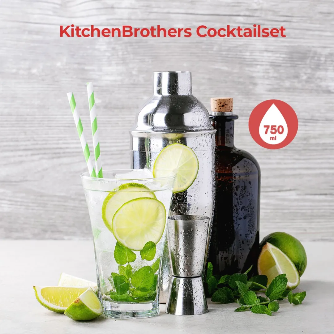 KitchenBrothers Cocktailset 13-delig - RVS - 750ml - 25 Delen