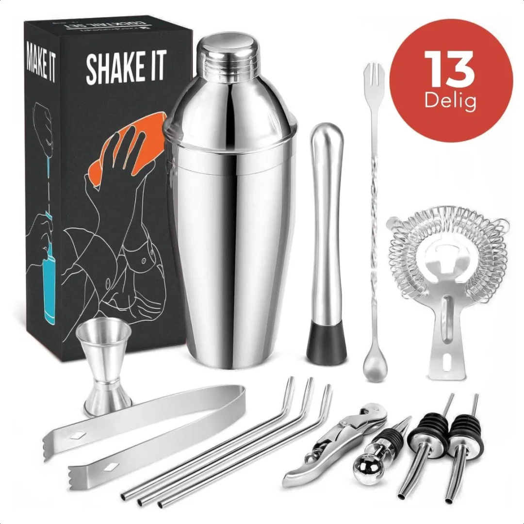 KitchenBrothers Cocktailset 13-delig - RVS - 750ml - 25 Delen
