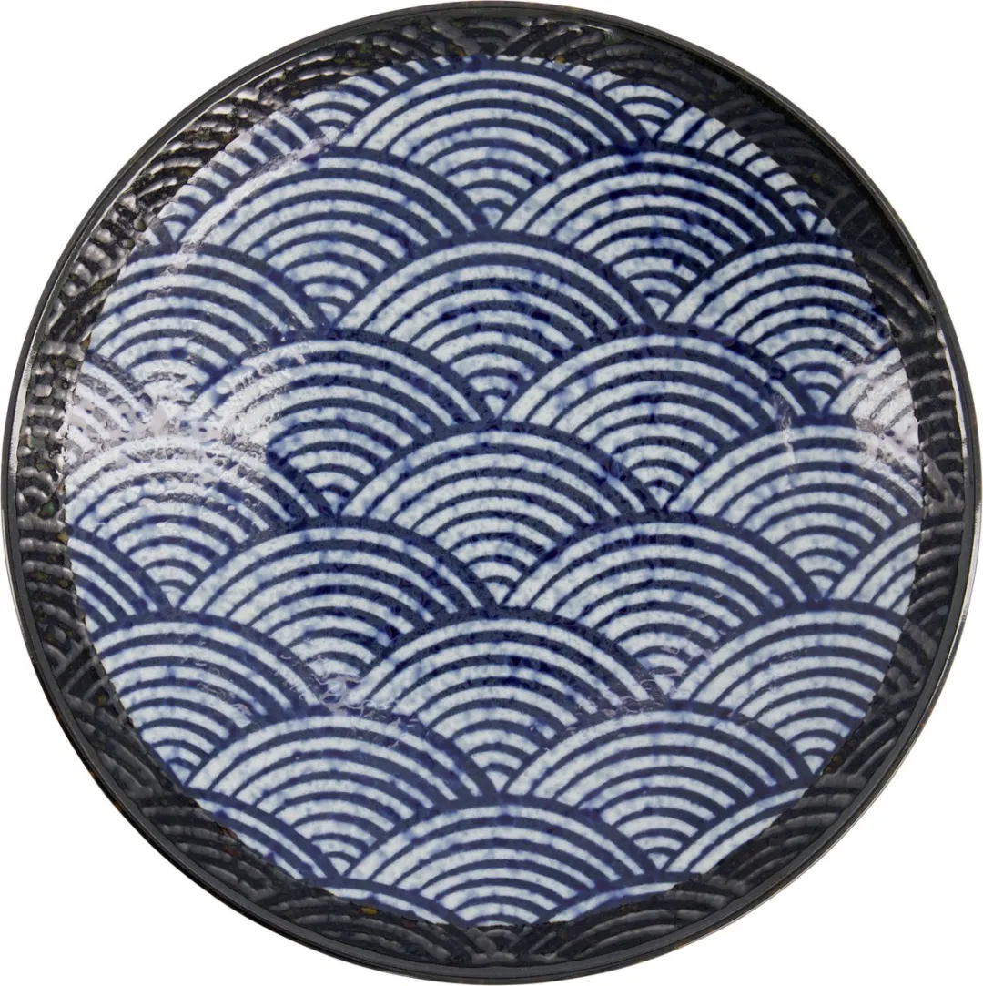 Tokyo Design Studio Aisai Seigaiha Ondiepe Schaal 600ml - Blauw