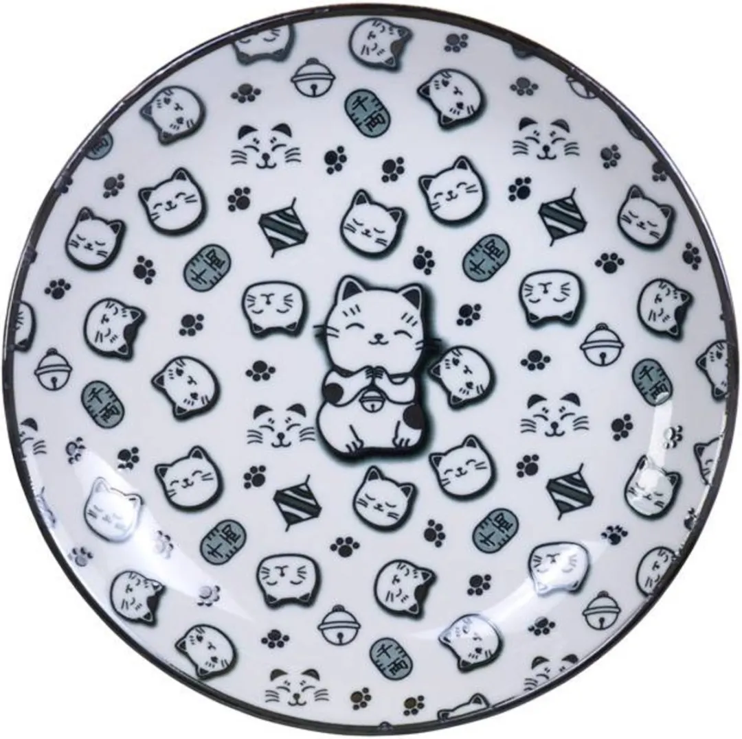 Tokyo Design Studio Kawaii Lucky Cat Diep Bord - 25,3cm - Zwart