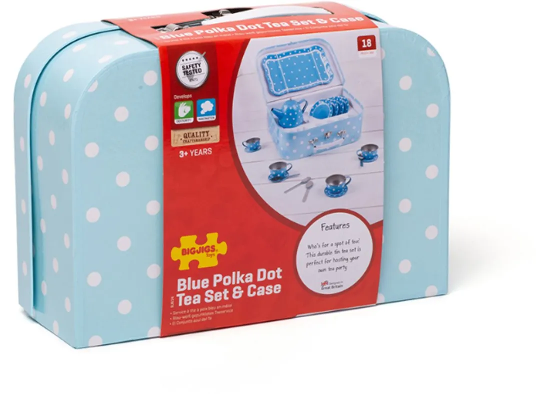 BIGJIGS BJ614 Blikken Servies - 18-delig - Blauw/Wit