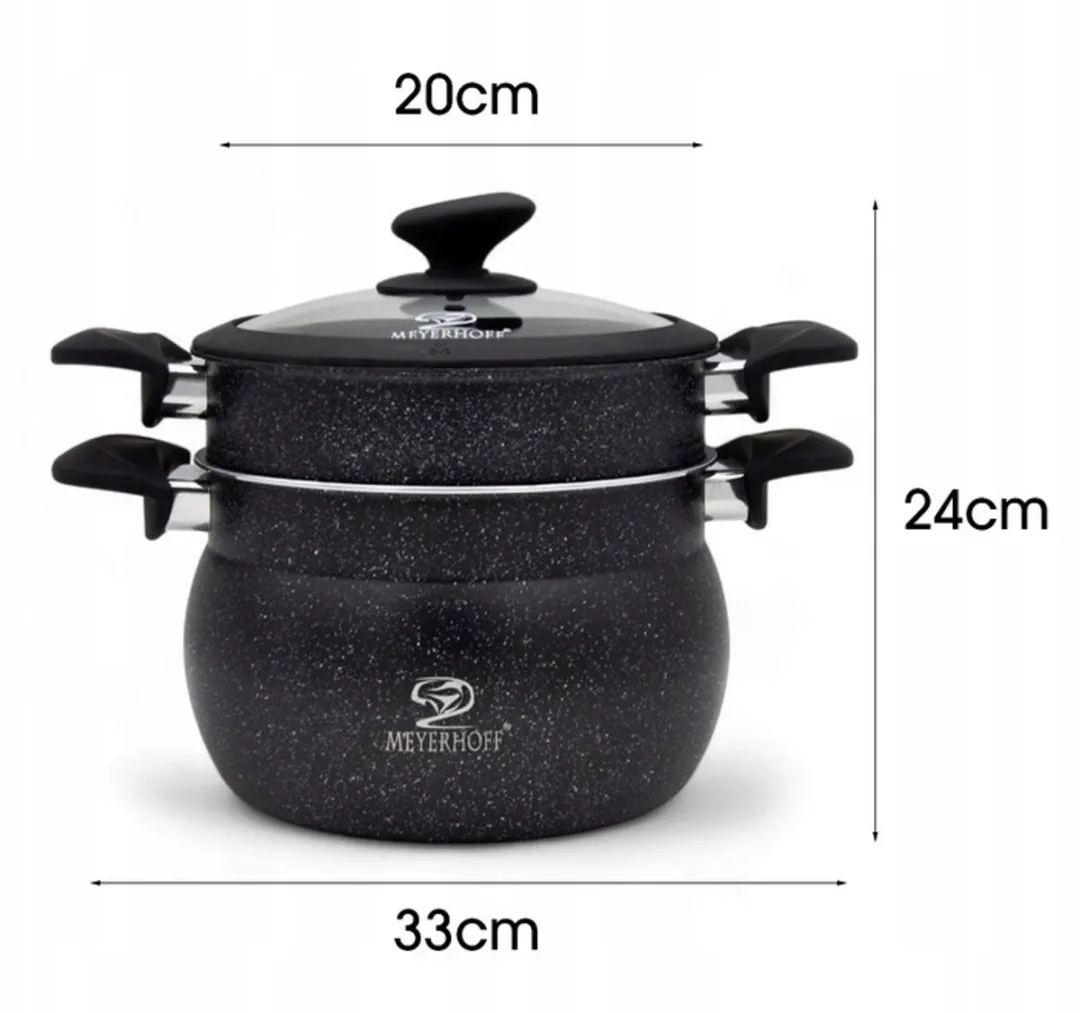 Meyerhoff Stoompannenset 3-delig Ø20cm - 4,7L - Zwart Marmer - afbeelding 6 van 6