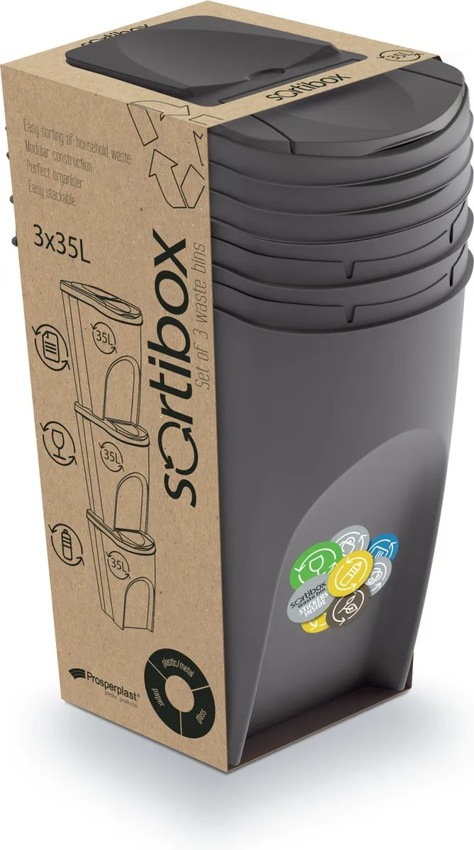Prosperplast Sortibox 3x35L Afvalbak Grijs