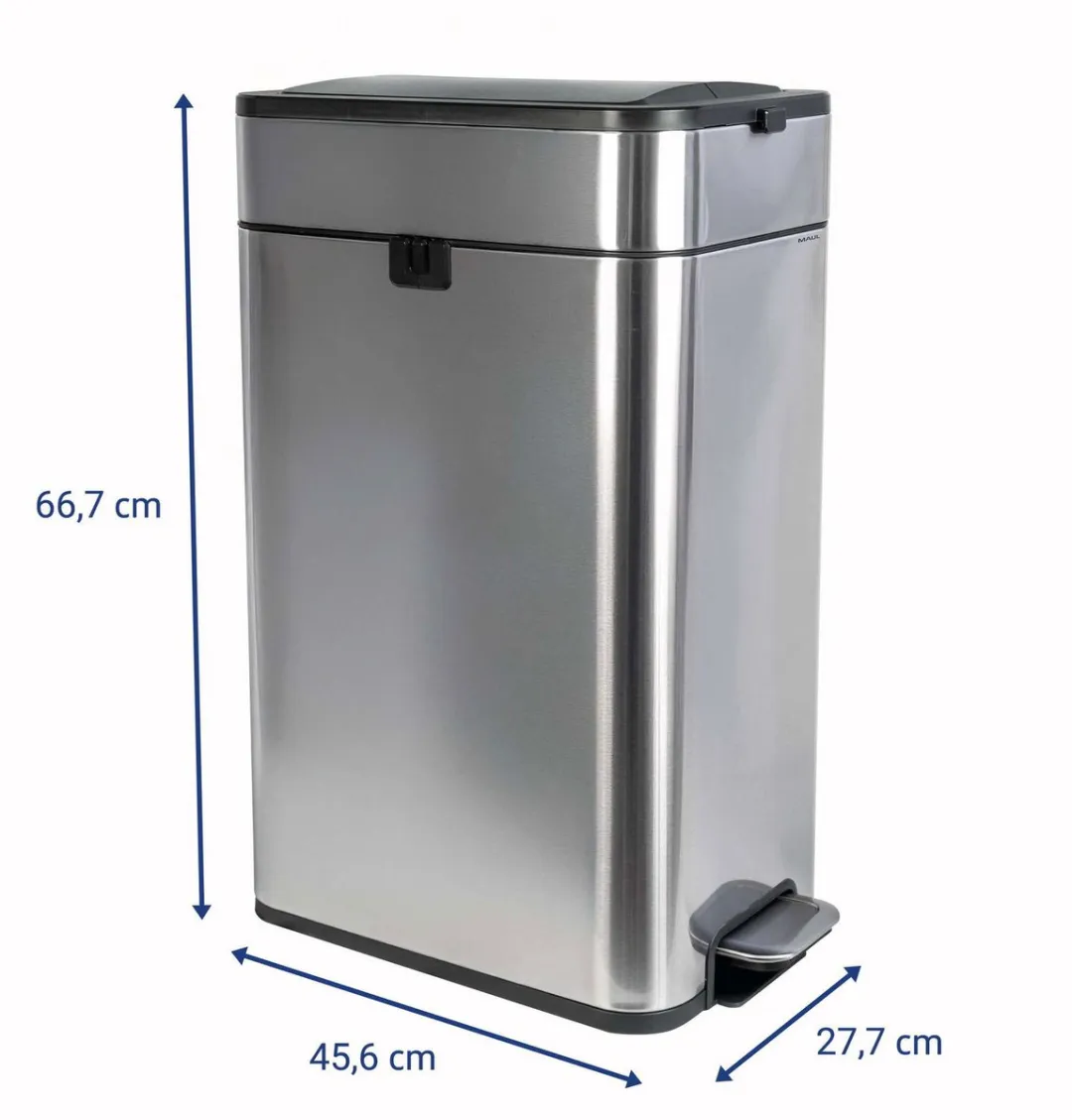 MAUL MAULwing 40L Afvalemmer - Voetpedaal - 45.6x27.7x66.7cm - Zilver