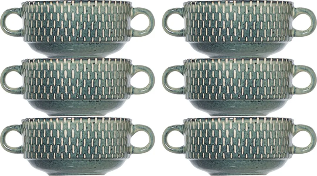 Cosy&Trendy Kommetjes 6 Stuks - Keramiek Ø11cm - Groen Print