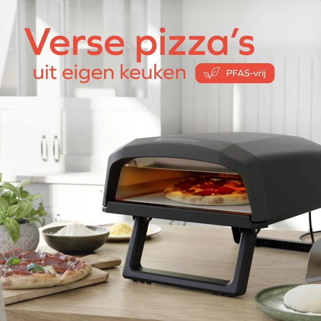 KitchenBrothers KB1004209 Elektrische Pizzaoven - 2 Branders - Zwart/Grijs
