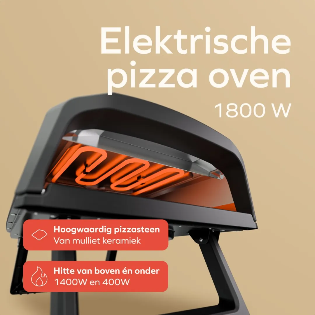 KitchenBrothers KB1004209 Elektrische Pizzaoven - 2 Branders - Zwart/Grijs