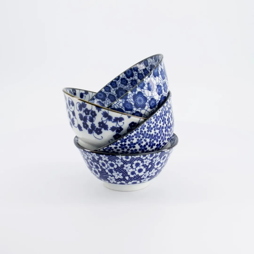 Tokyo Design Studio Tayo Bowls Set - 4 Stuks 500ml - Blauw/Wit - afbeelding 6 van 6