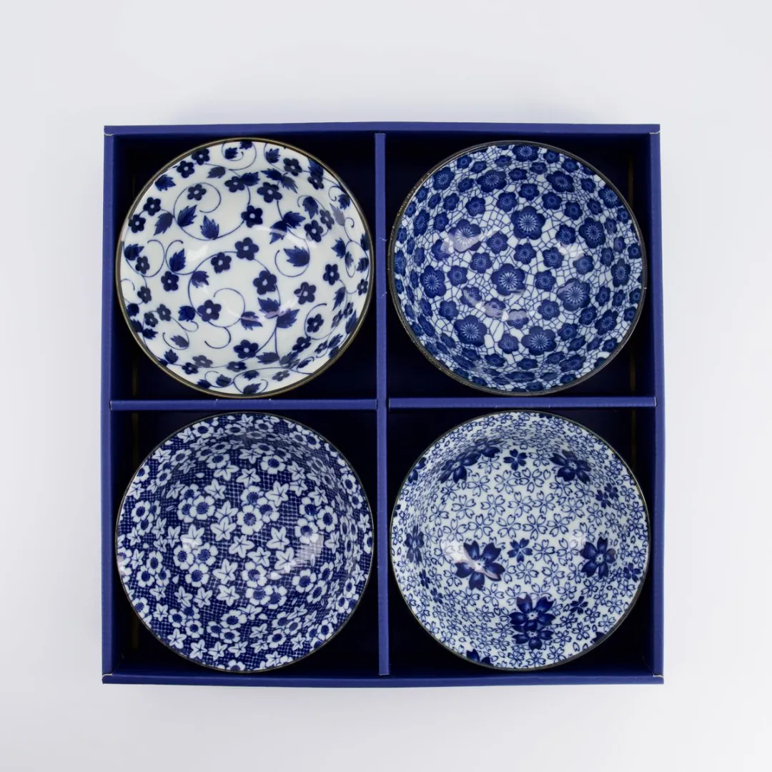 Tokyo Design Studio Tayo Bowls Set - 4 Stuks 500ml - Blauw/Wit - afbeelding 2 van 6