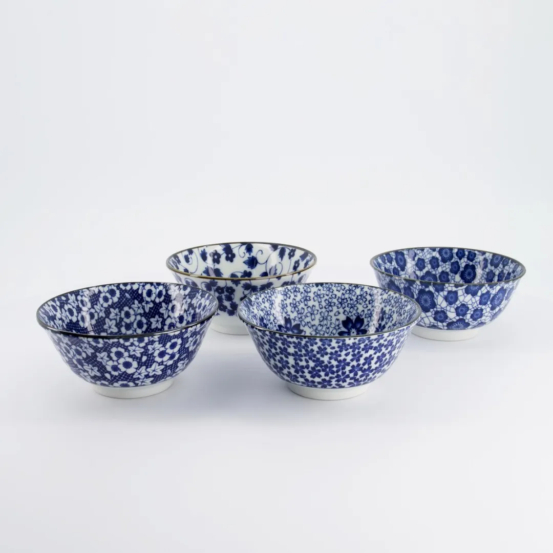 Tokyo Design Studio Tayo Bowls Set - 4 Stuks 500ml - Blauw/Wit - afbeelding 3 van 6
