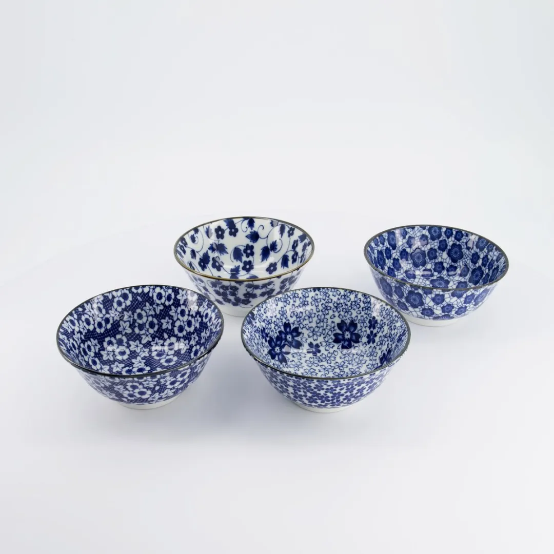 Tokyo Design Studio Tayo Bowls Set - 4 Stuks 500ml - Blauw/Wit - afbeelding 4 van 6