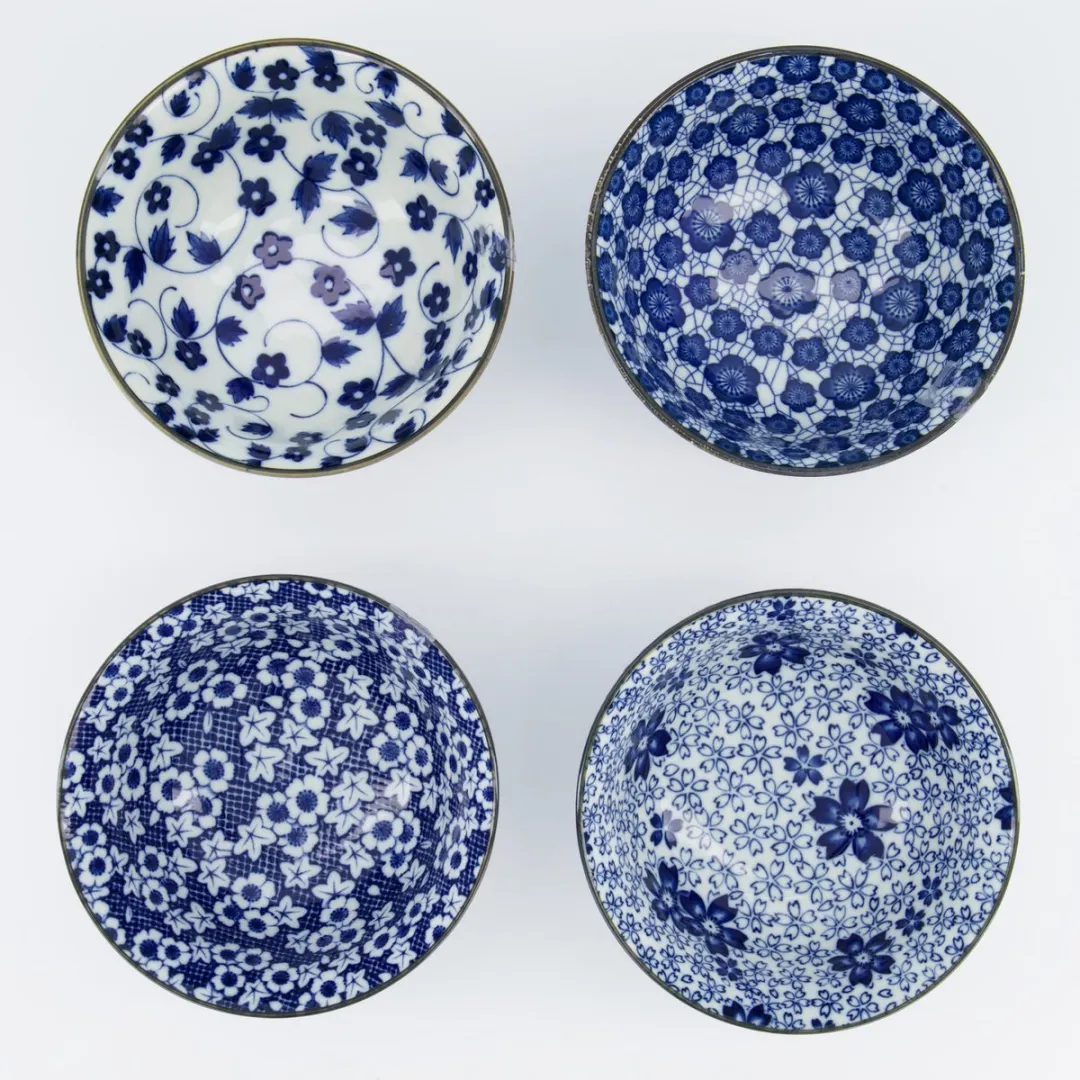 Tokyo Design Studio Tayo Bowls Set - 4 Stuks 500ml - Blauw/Wit - afbeelding 5 van 6