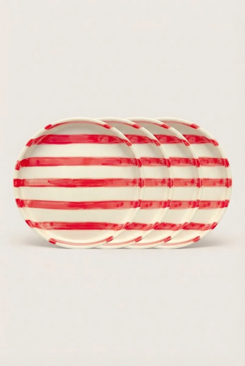 vtwonen Gebaksbord Strepen Rood - 13cm - 4 Stuks