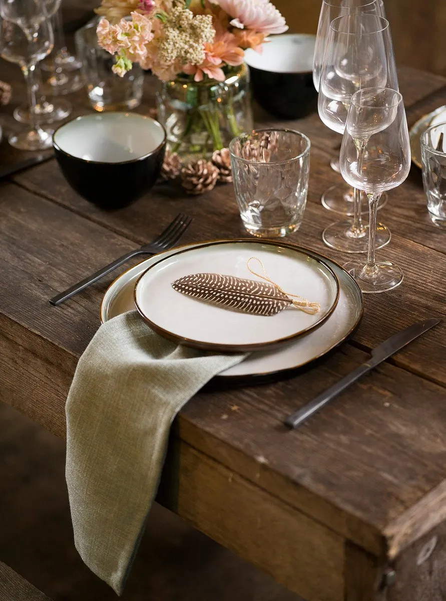 Cosy&Trendy Dinerbord 27x23cm - 4 Stuks - Porselein - Wit/Bruin