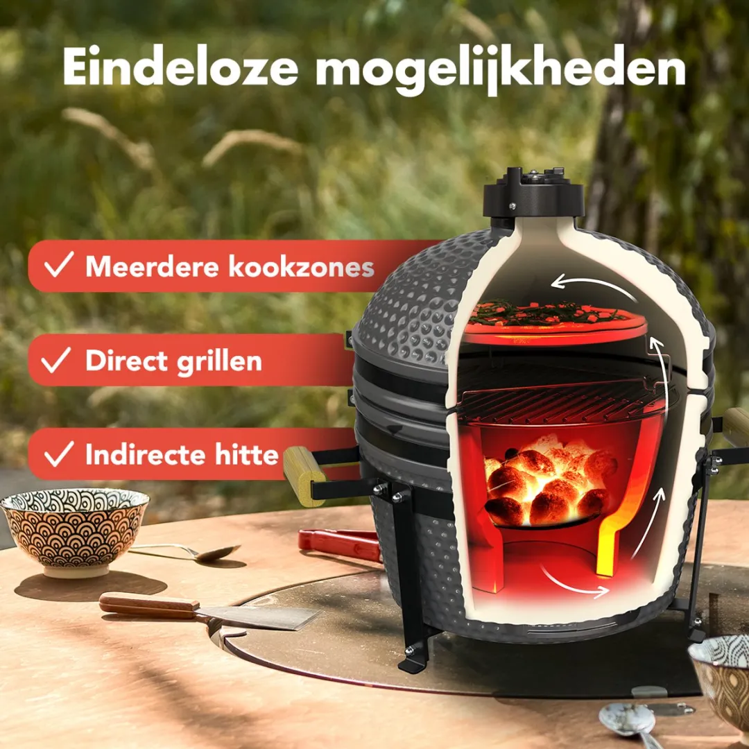 KitchenBrothers Kamado BBQ KB1004207 - 45cm Grijs - Deluxe Set