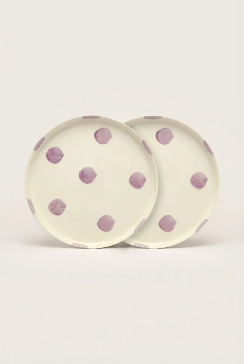 vtwonen Lunchbord Stippen Lila - 20cm - Keramiek - 2 Stuks