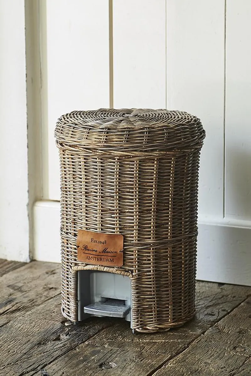 Riviera Maison Rustic Rattan Prullenbak 34cm - 10L - Bruin