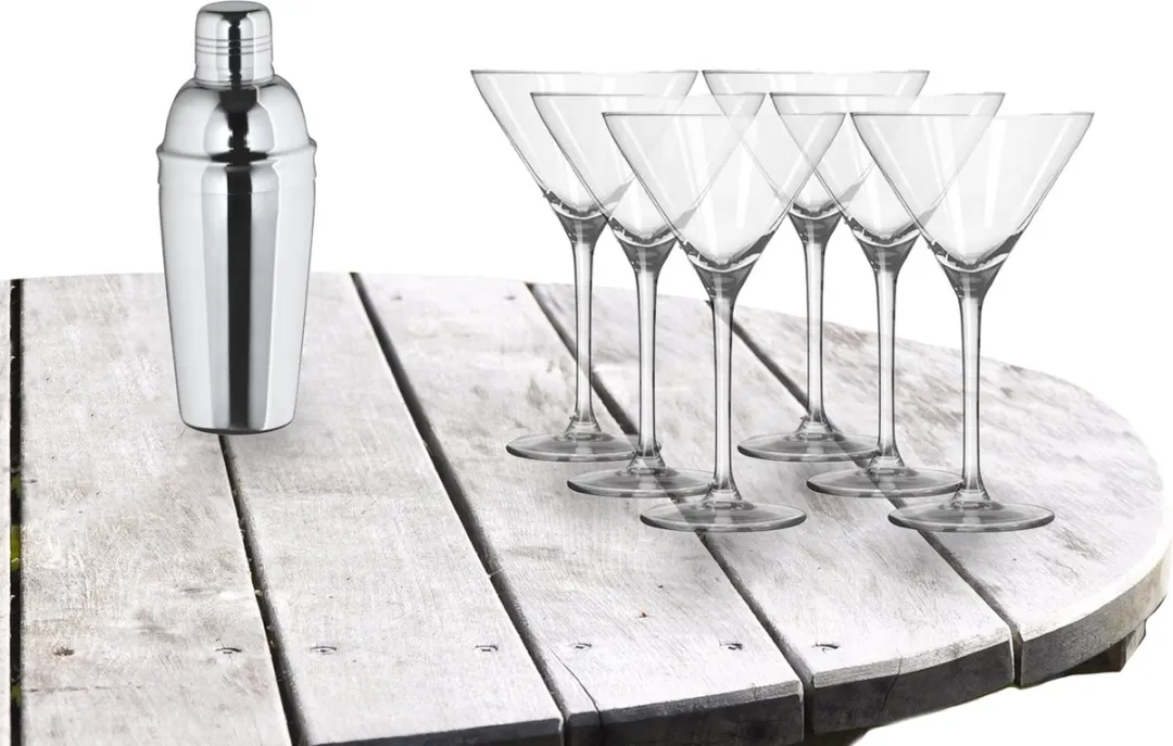Arcoroc Cocktailshaker 500ml - 6x Martini Glazen 260ml Transparant