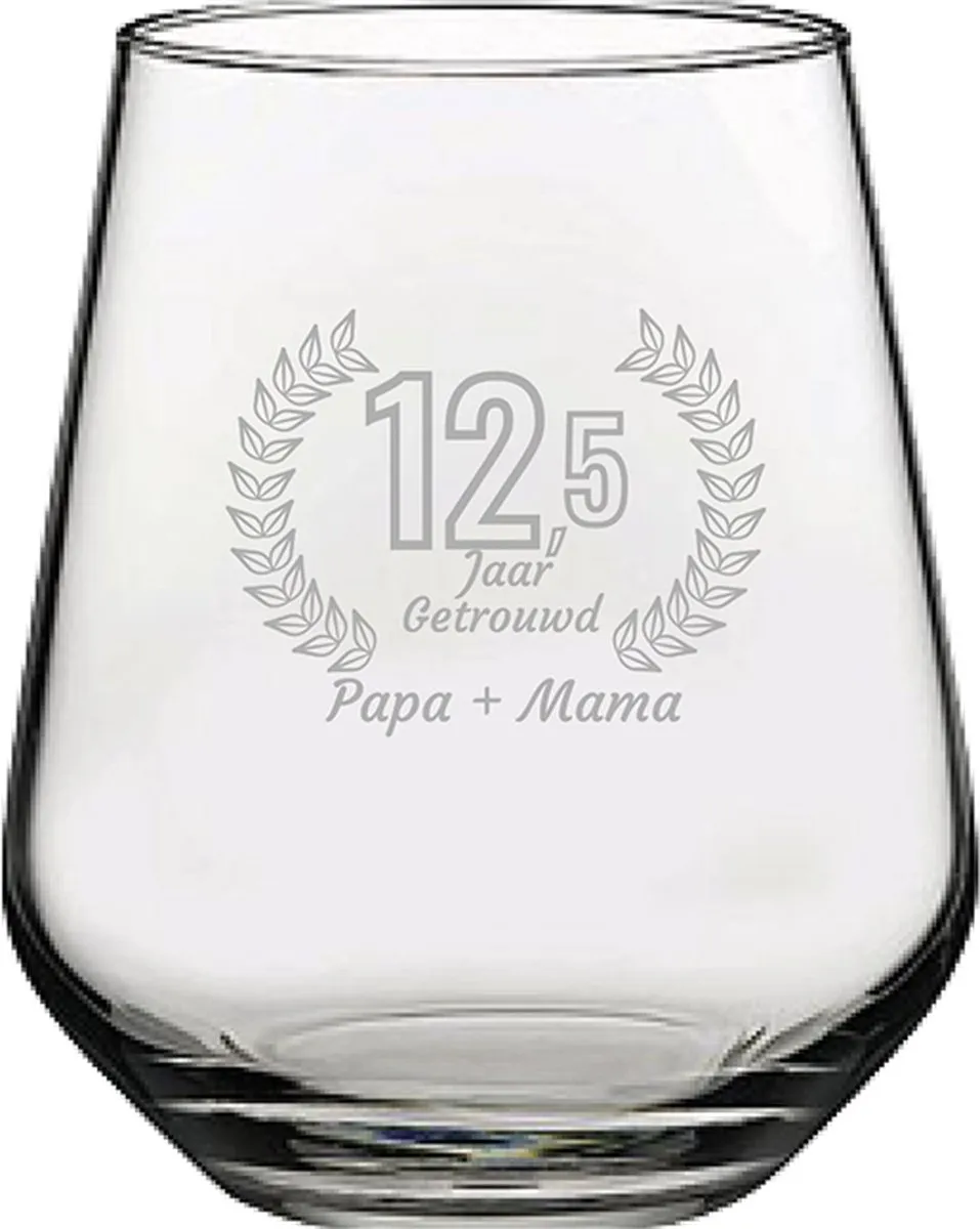 Pasabahce Gegraveerd Drinkglas 42,5cl Papa + Mama 12,5 Jaar