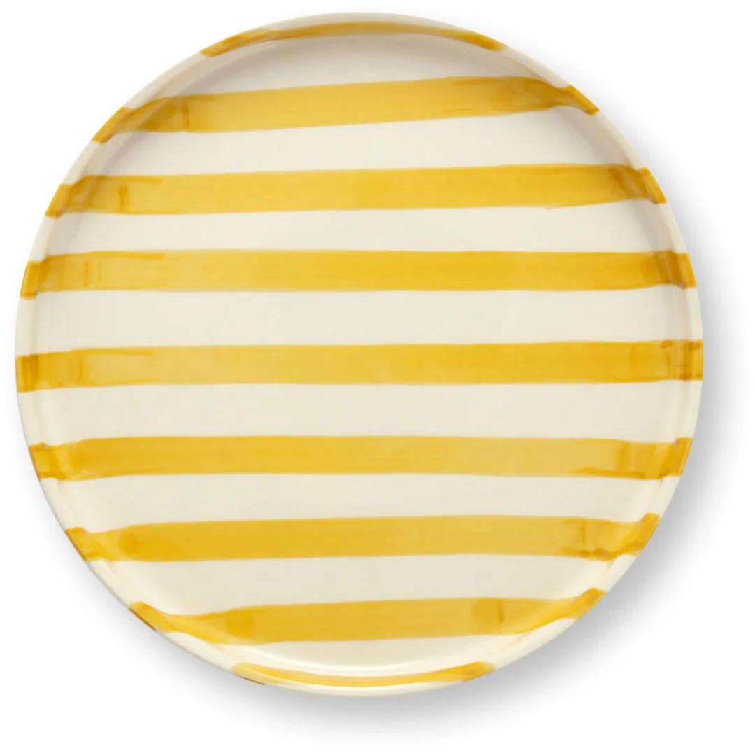 vtwonen Lunchbord Strepen Geel - 20cm - Keramiek - 2 Stuks