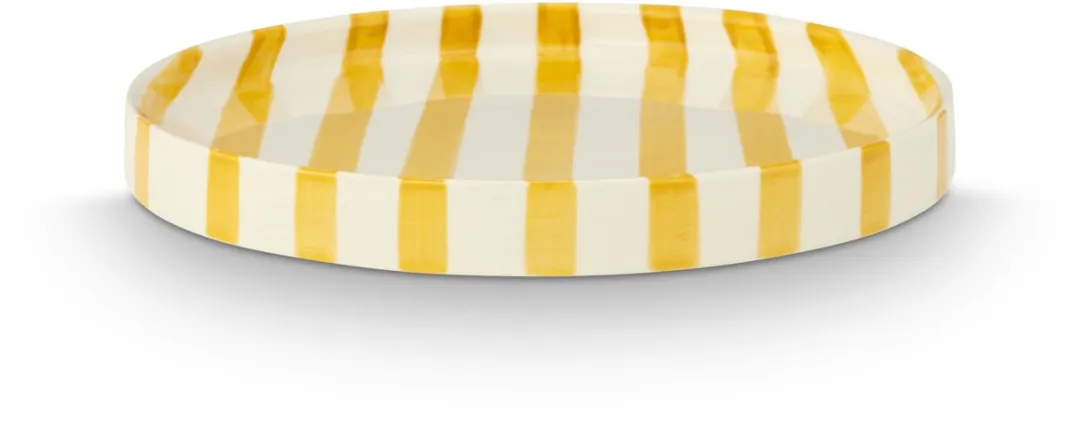 vtwonen Lunchbord Strepen Geel - 20cm - Keramiek - 2 Stuks