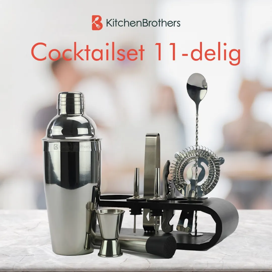 KitchenBrothers Cocktailset KB772 - 11-delig - Zwart/Bamboe