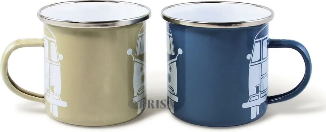 Volkswagen T1 Bus Emaille Bekers - Set van 2 - 360ml - Blauw/Creme