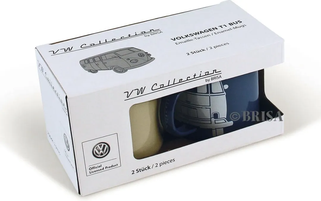 Volkswagen T1 Bus Emaille Bekers - Set van 2 - 360ml - Blauw/Creme