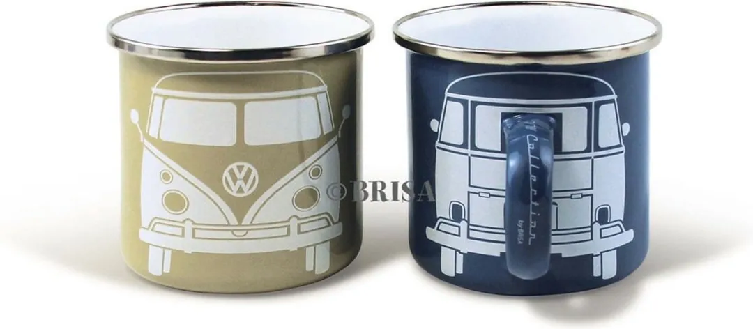 Volkswagen T1 Bus Emaille Bekers - Set van 2 - 360ml - Blauw/Creme