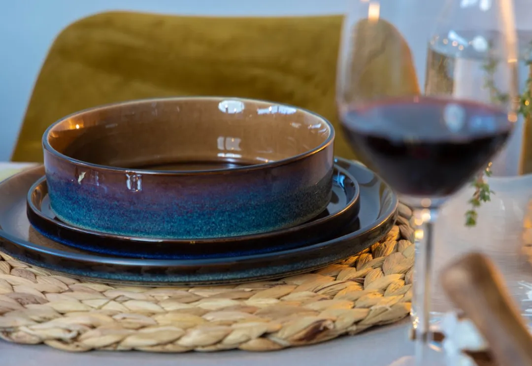 Cosy&Trendy Quintana Diep Bord 23cm - Amber & Blauw - Porselein