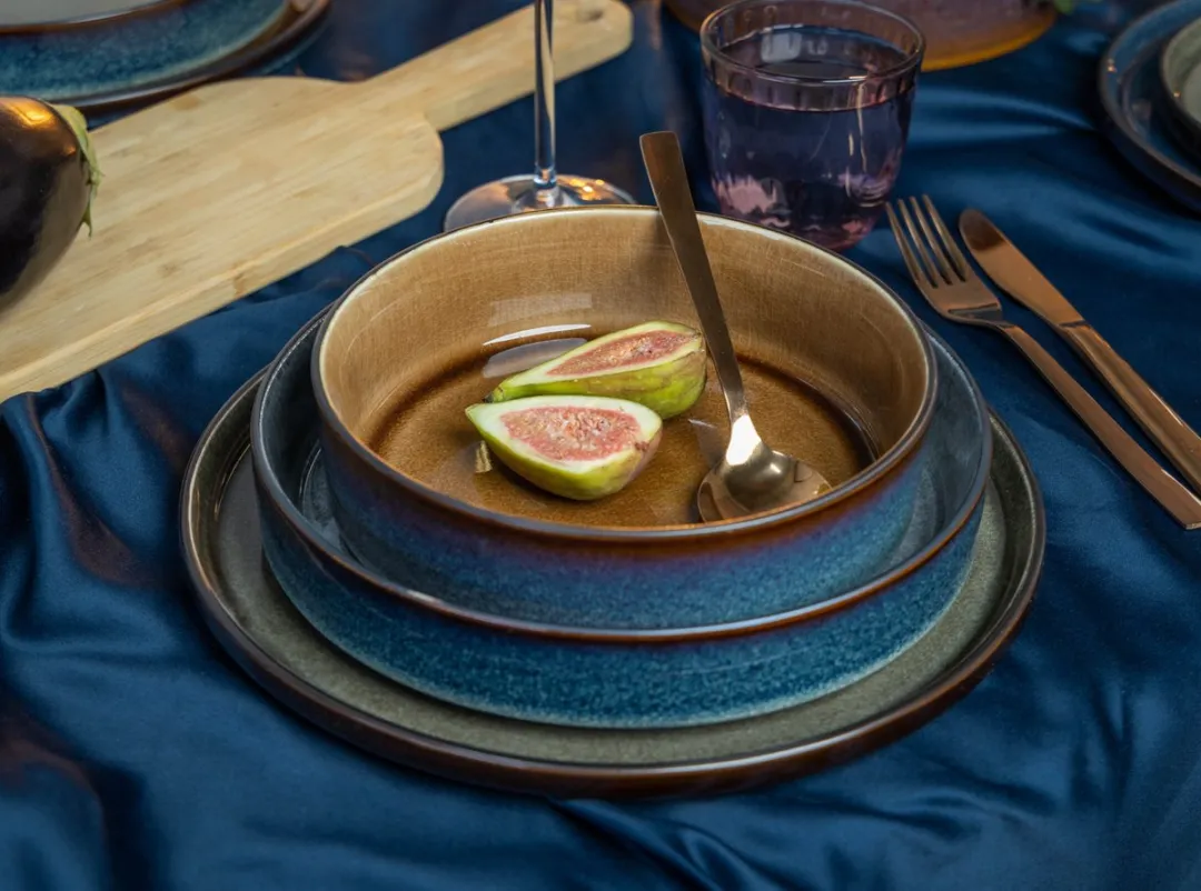 Cosy&Trendy Quintana Diep Bord 23cm - Amber & Blauw - Porselein