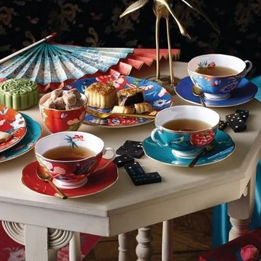 Wedgwood Paeonia Blush Theekop & Schotel - Blauw