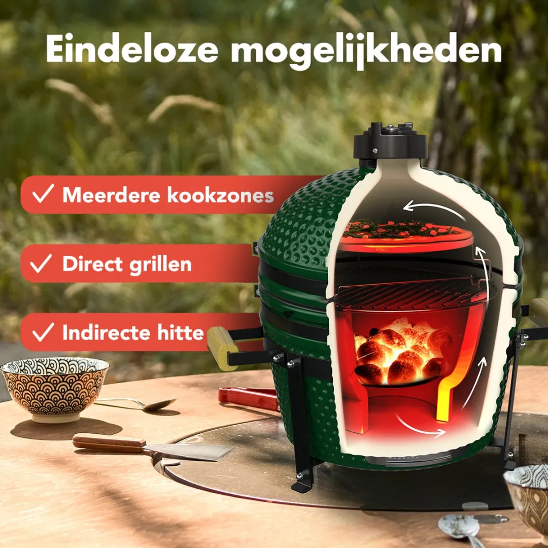 KitchenBrothers Kamado BBQ KB1004208 - 45cm Groen - Deluxe Set