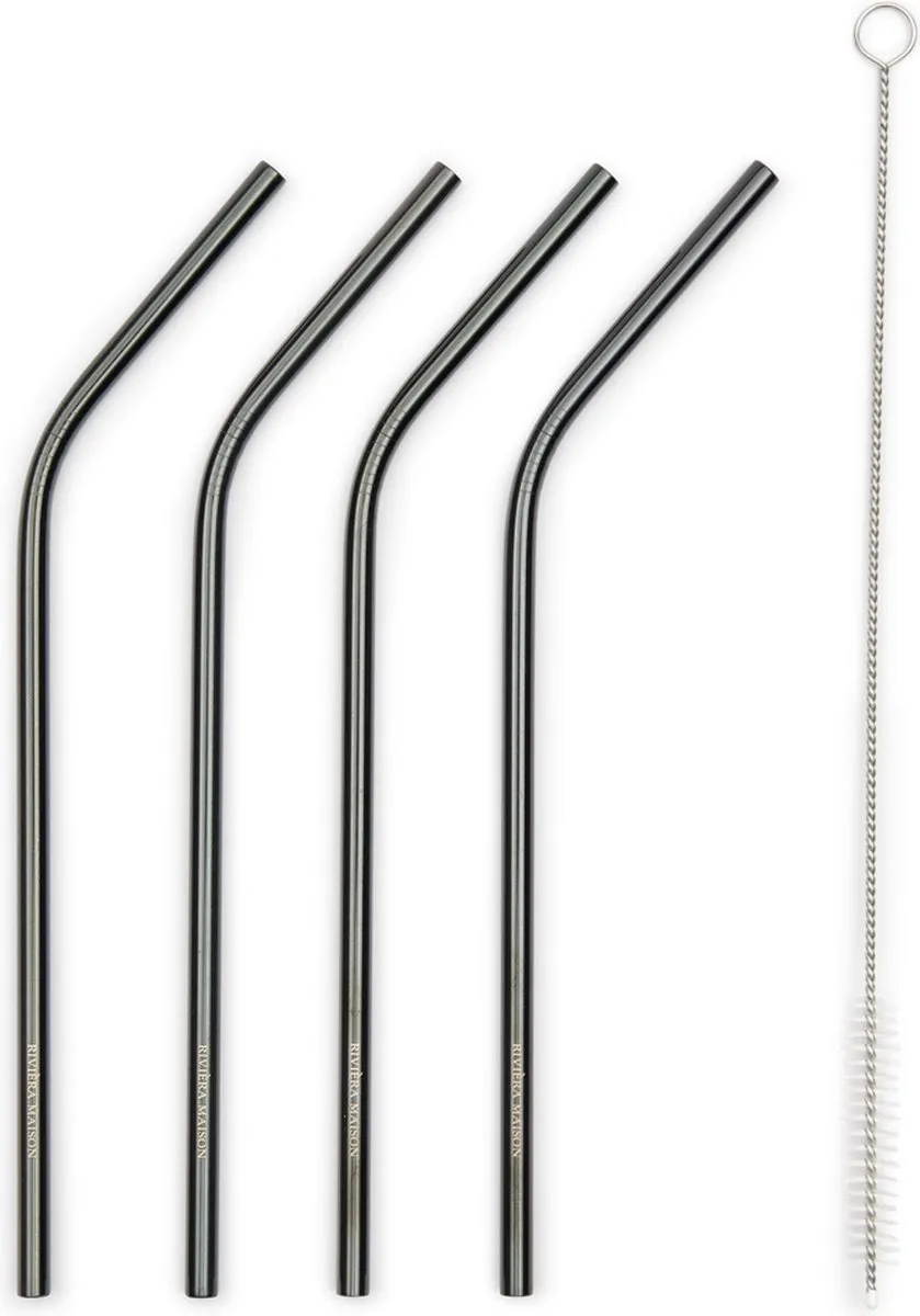 Riviera Maison Happy Straws Metal Black - 4 Stuks