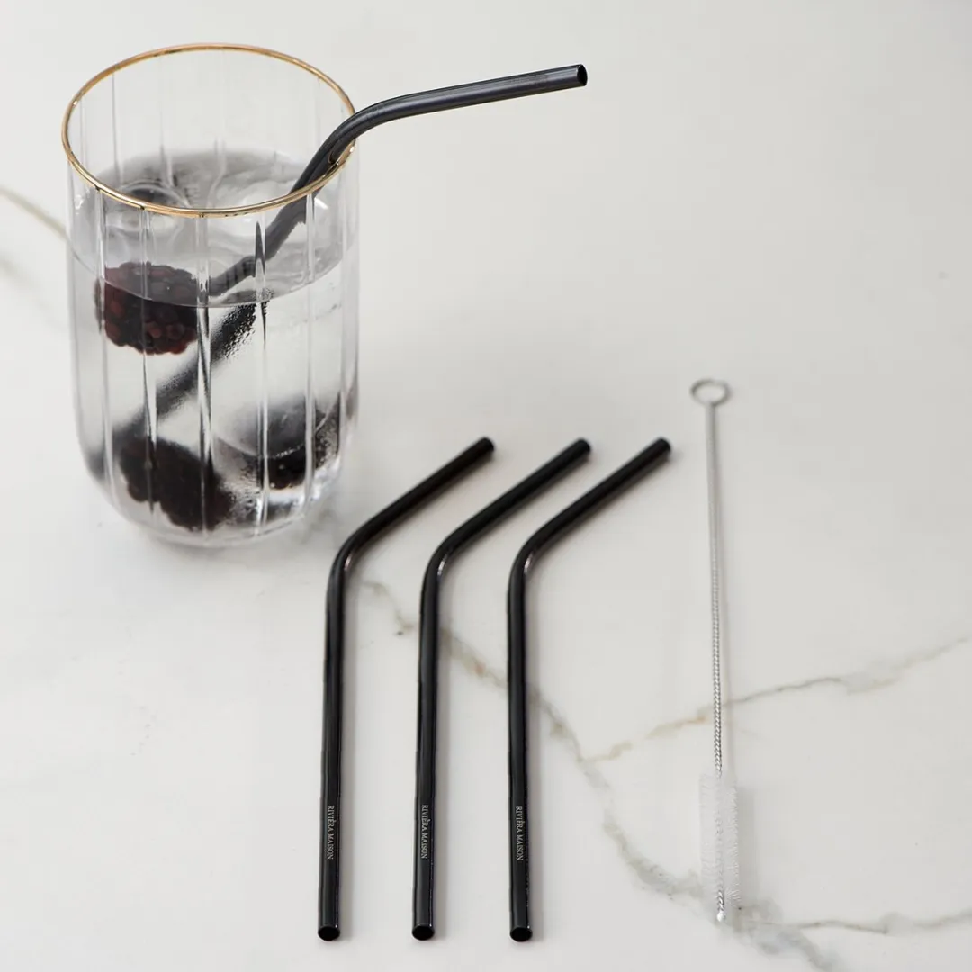 Riviera Maison Happy Straws Metal Black - 4 Stuks