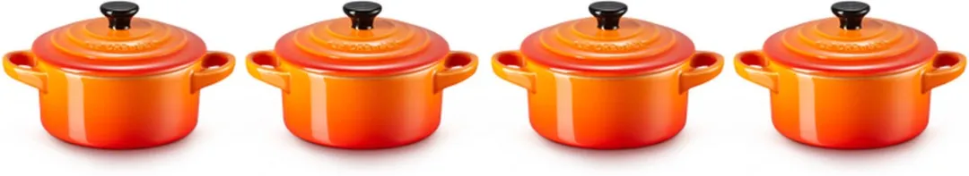 Le Creuset Mini Braad-/Stoofpannetjes 10cm - 4 Stuks - Oranjerood