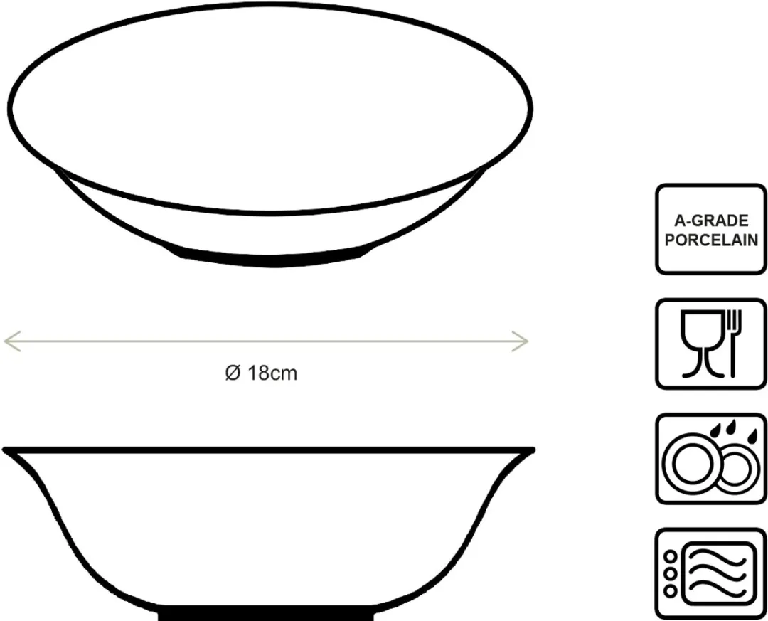 vtwonen Kommen Mat Zwart - Ontbijtkom 18cm - 6 Stuks